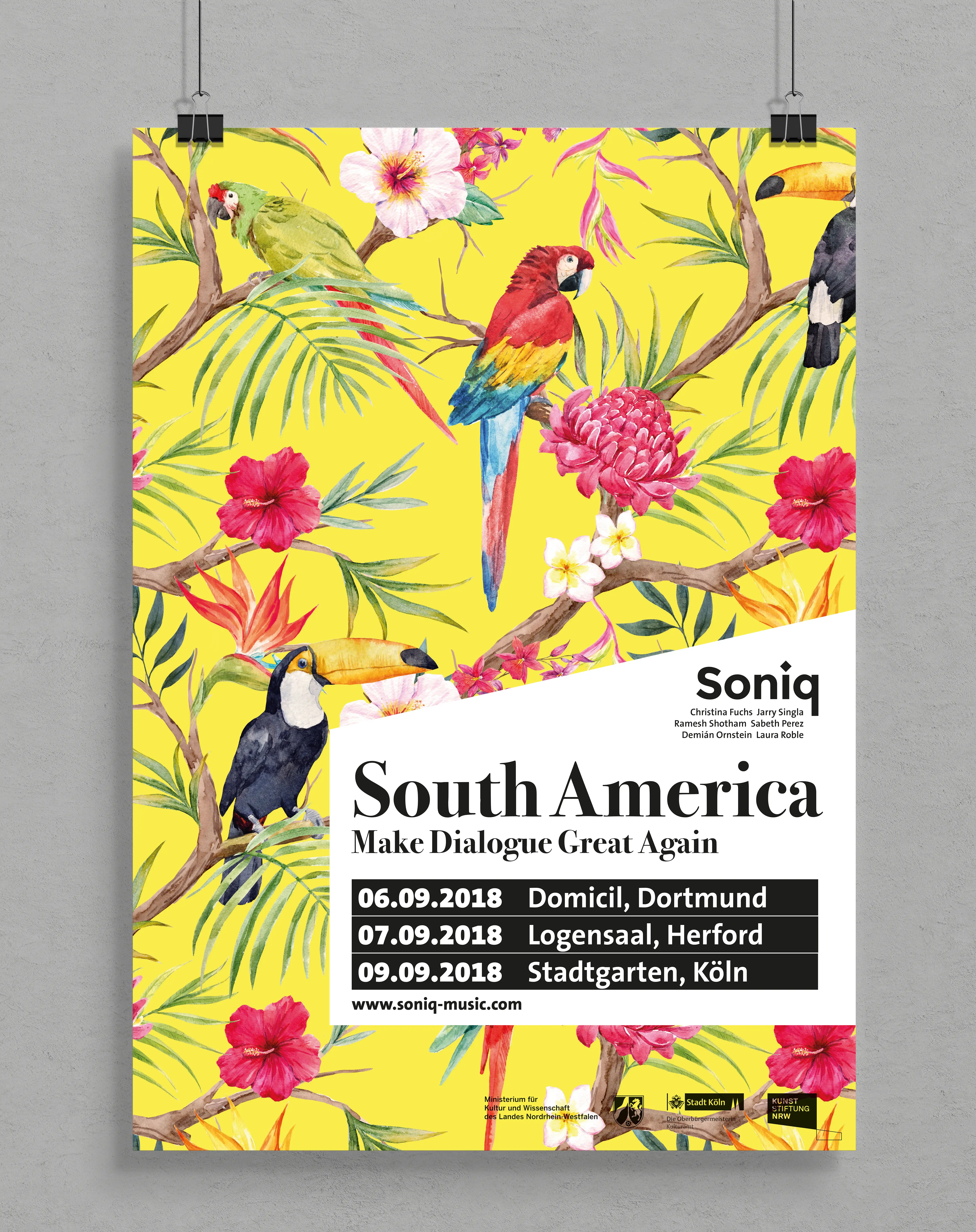 Hängendes Plakat South America Soniq Konzerte 2018